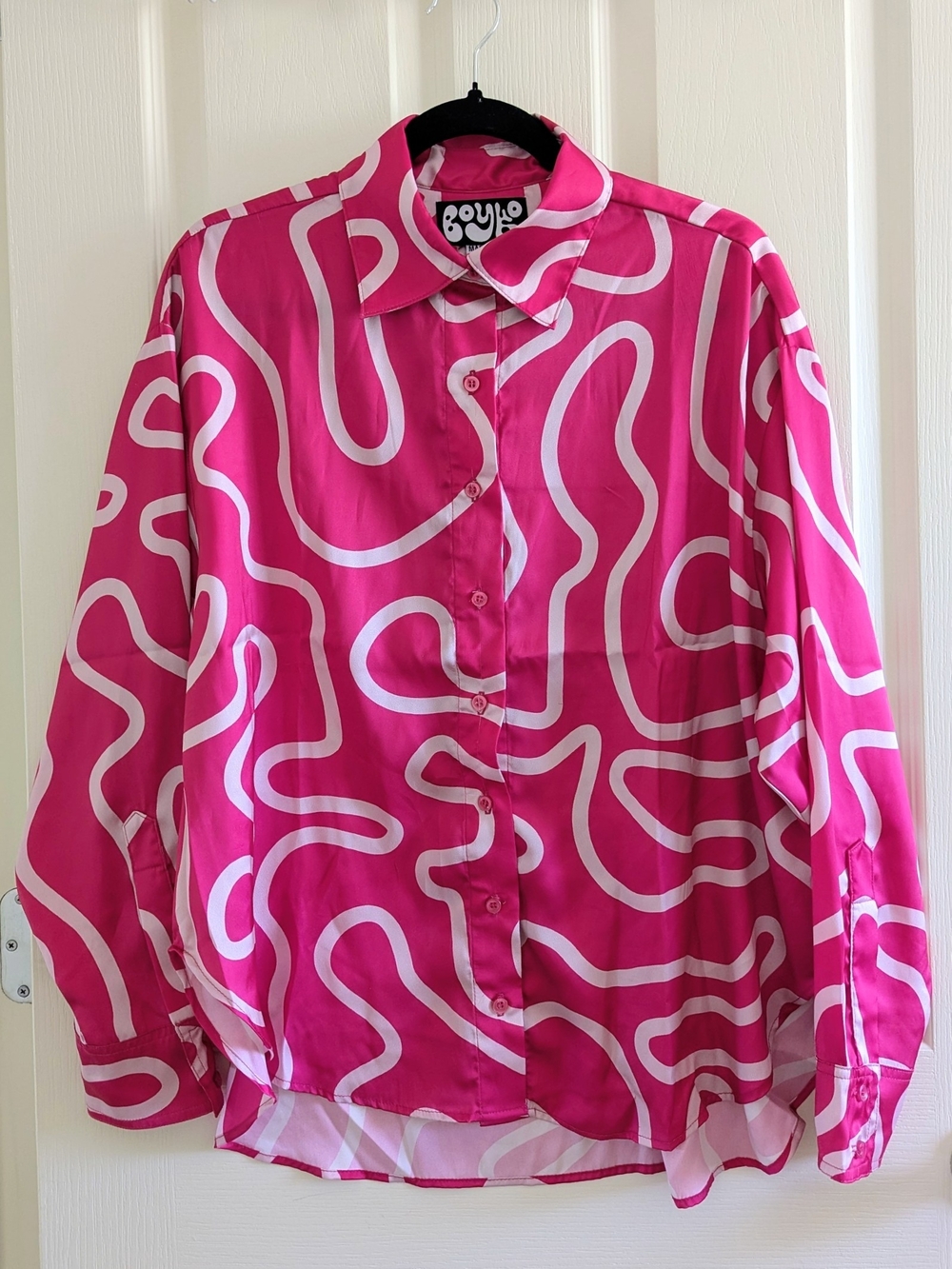 Boyko Bold Pink & White Graphic Button-Up Blouse